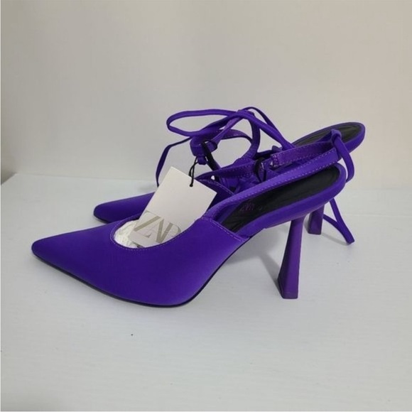 NWT ZARA LACE UP HIGH-HEEL SHOES LILAC 3209/010/081 - Picture 6 of 9